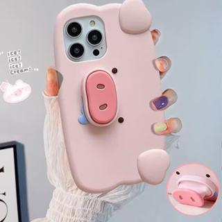 🎁ส่งของขวัญ🎁เคสไอโ case for iphone 11 12 Cute Telescopic Bracket Pig เคส 14 13 12 11 pro max เคสโทรศัพท์ซิลิโคน