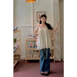 Cicishop(3133)เสื้อสายเดี่ยว ดีเทลสม็อกรอบอก มีซับด้านในใส่สบายสไตล์เกาหลี