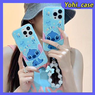 💕พร้อมส่ง💕iPhone 14 13 12 11 Pro Max เคส for เคสไอโฟน11 น่ารัก บางเบาพกพาง่าย การ์ตูน Stitch เรียบง่าย โซ่มุก Case