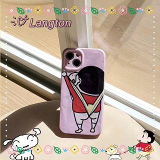 🌈Langton🌸ป้องกันการหล่น ขอบเต็ม ขาตั้ง ถอดได้ iphone 11 14 pro max การ์ตูน เครยอนชินจัง สีชมพู case for iPhone 12 13