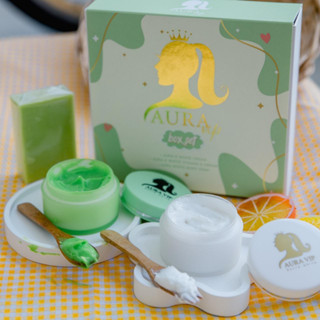 AURA VIP Box Set ออร่าวีไอพี เซ็ตเร่งผิว หัวเชื้อ  แถมฟรี สบู่มะนาวหัวเชื้อเพียว ออร่าไวท์เซรั่ม Aura White