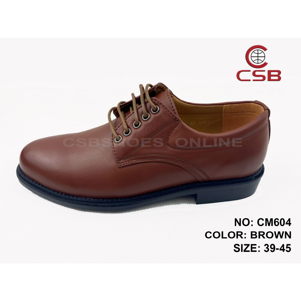 CSB รองเท้าผู้ชายสีน้ำตาล CM604 หนัง PU แบบผูกเชือก สำหรับลูกเสือหรือใส่ทำงาน
