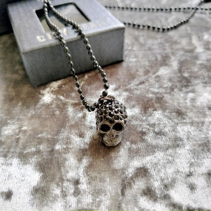 สร้อยคอพร้อมจี้ หัวกะโหลก ฝังเพชรสีดำ ฮาโลวีน งานป้าย แบรนด์ City Gear - รูปที่ 2