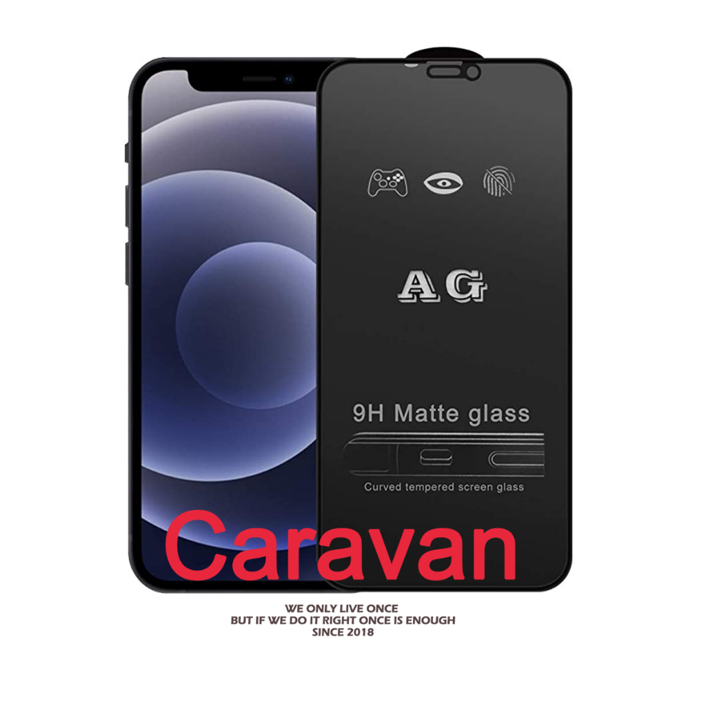 Caravan Crew ฟิล์มกระจกนิรภัย แบบด้าน เต็มจอ for ไอโฟน 15 14 13 7 8 Plus X XS MAX XR 11 PRO SE 2020 12 mini MATTE film
