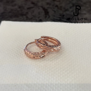 POLLON ต่างหูห่วง วงใหญ่ สีrose gold สแตนเลส 94.8 %