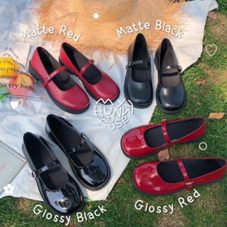 myhunnybear 🌷พร้อมส่ง🌷 รองเท้าคัทชู สไตล์วินเทจ แมรี่เจน สีแดง สีดำ น่ารักมาก Red Black MaryJane Vintage cute Shoes