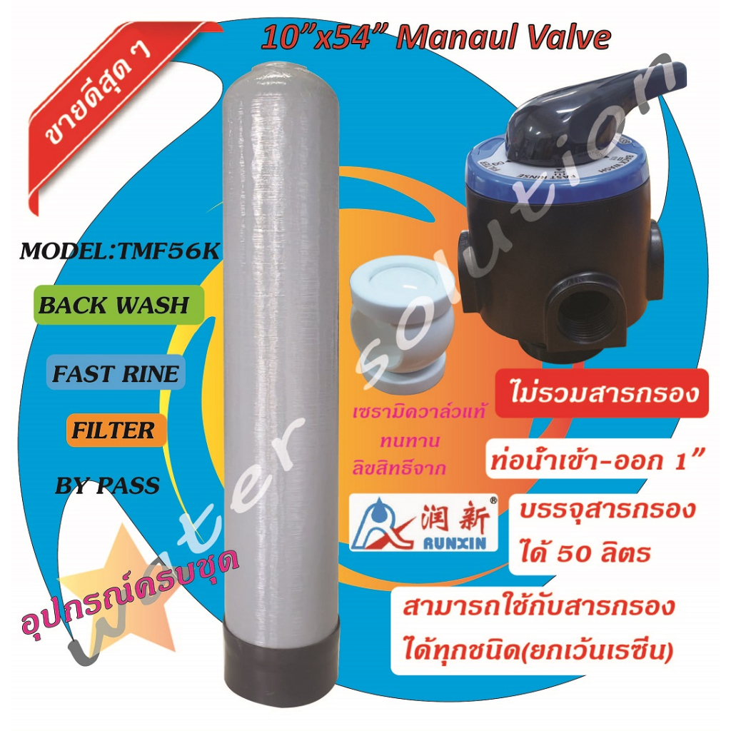 ถังกรองน้ำ ไฟเบอร์กลาส ขนาด 10×54″ gray พร้อมหัวควบคุม และอุปกรณ์ครบชุด(ไม่รวมสารกรอง) เครื่องกรองน้ำใช้ ราคา ถูกที่สุด ดีลบีเคเค แกลเลอรีภาพที่ 2