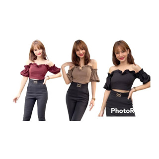 T91 เสื้อปาดไหล่เก๋ๆ สม็อคหลัง