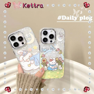 💜Kettra💜ป้องกันการหล่น ขอบเต็ม iPhone 11 14 pro max การ์ตูน กระต่าย เคสใส หวานสวย น่ารัก รุ่นคู่ case for iPhone 12 13