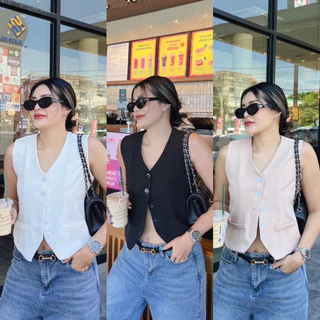GAK เสื้อกั๊กมีกระดุม เสื้อคอวี ซับในสองชั้น งานไซส์ สาวอวบใส่ได้ AOMMKOSHOP - S111