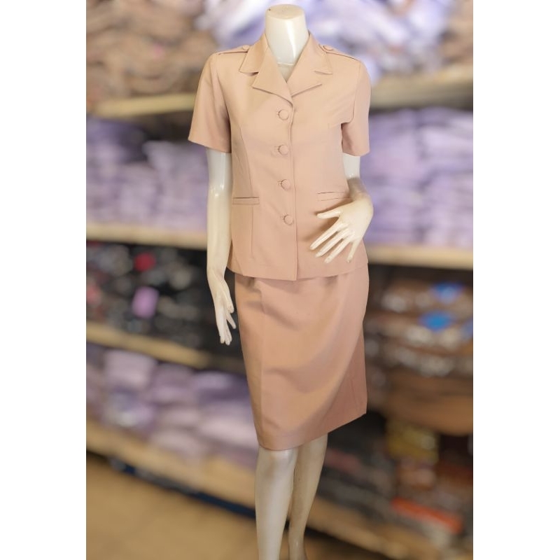 ชุดข้าราชการหญิง ชุดกากี ชุดซาฟารี เอว 24 - 42 เสื้อฮาวาย+กระโปรง