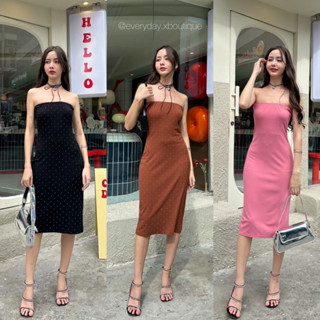 𝗡𝗲𝘄 𝗔𝗿𝗿𝗶𝘃𝗮𝗹✨✨Diamond dress💎(350฿ฟรีส่ง) มินิเดรสเกาะอก ผ้ายืดมีลูกเล่นประดับเพชรด้านหน้า ระยิบระยับเล่นแสง onseason