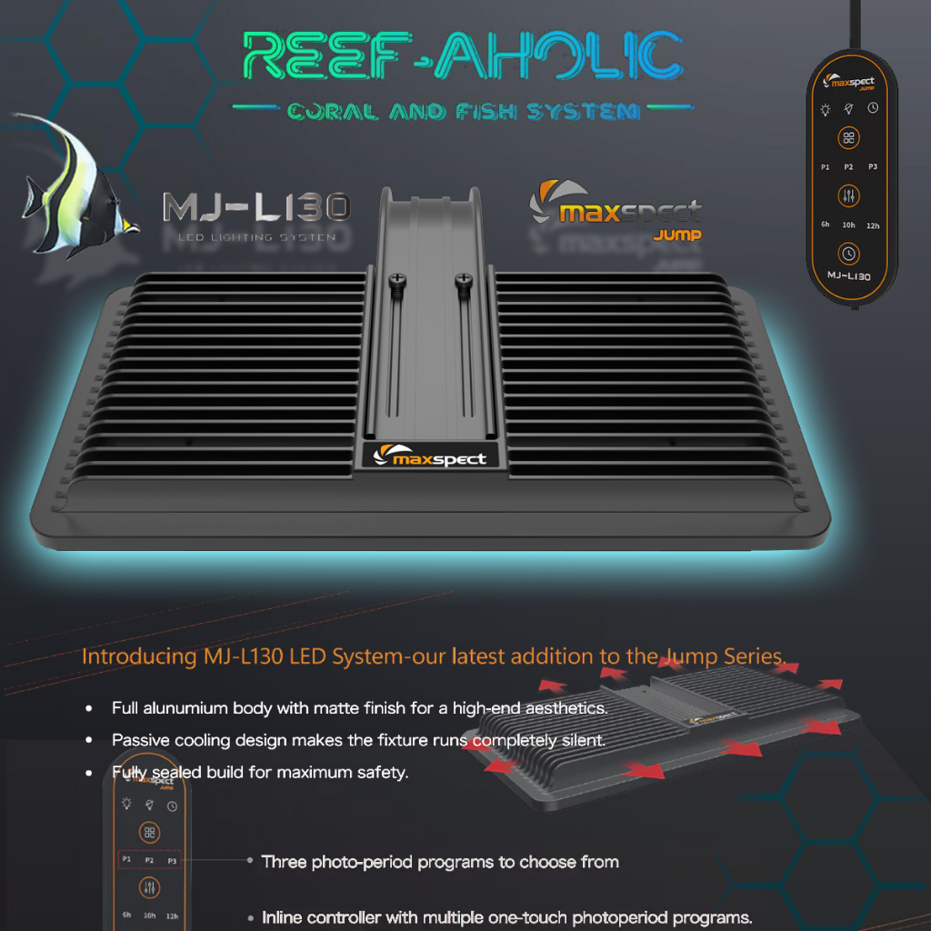 Maxspect Jump Series MJ-L130 LED สำหรับปะการังและผักพืช ใน Refugium มาพร้อม Control ในตัว ใช้งานง่าย