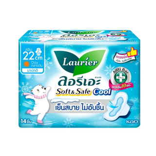 Laurier Soft &amp; Safe Cool ผ้าอนามัย ลอรีเอะ ซอฟท์ แอนด์ เซฟ คูล 22 ซ.ม 14 ชิ้น