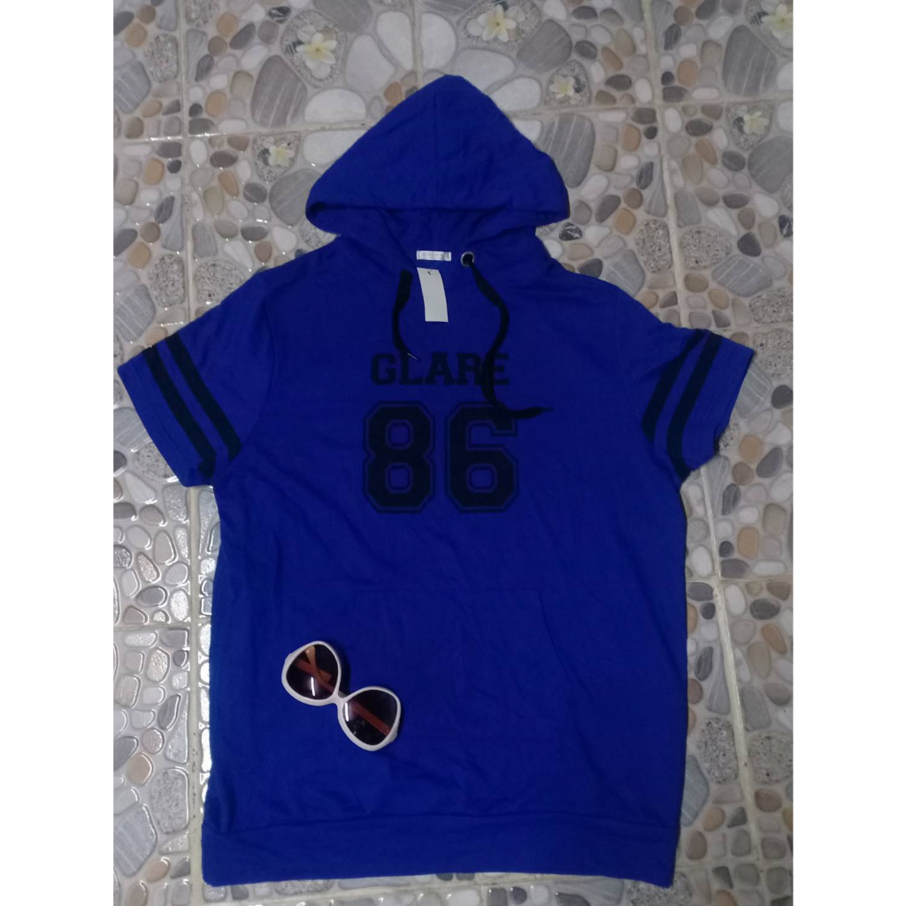 🍒 Aส5ถ263(ตู้่1) #เสื้อสเวตเตอร์ชายหญิงใส่ได้มีฮู้ดสีน้ำเงินแขนสั้นงานป้าย C.O.L.Z.A รอบอก: 44" แขนย