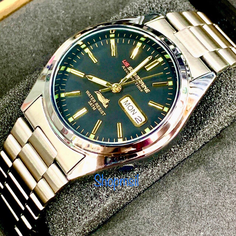 นาฬิกา US submarine J035MD ประกันหนึ่งปี ยูเอสซับมารีน นาฬิกาข้อมือสายแสตนเลส กันน้ำ 100 % เข็มเรืองแสง