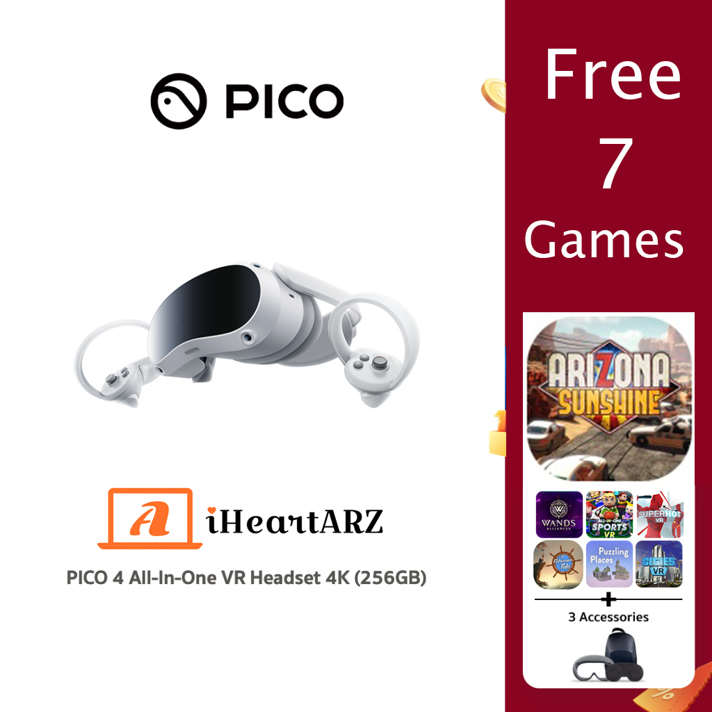 PICO 4 All-In-One VR แว่น Virtual Reality 4K (256GB) + 3 Accessories + 7 Games
