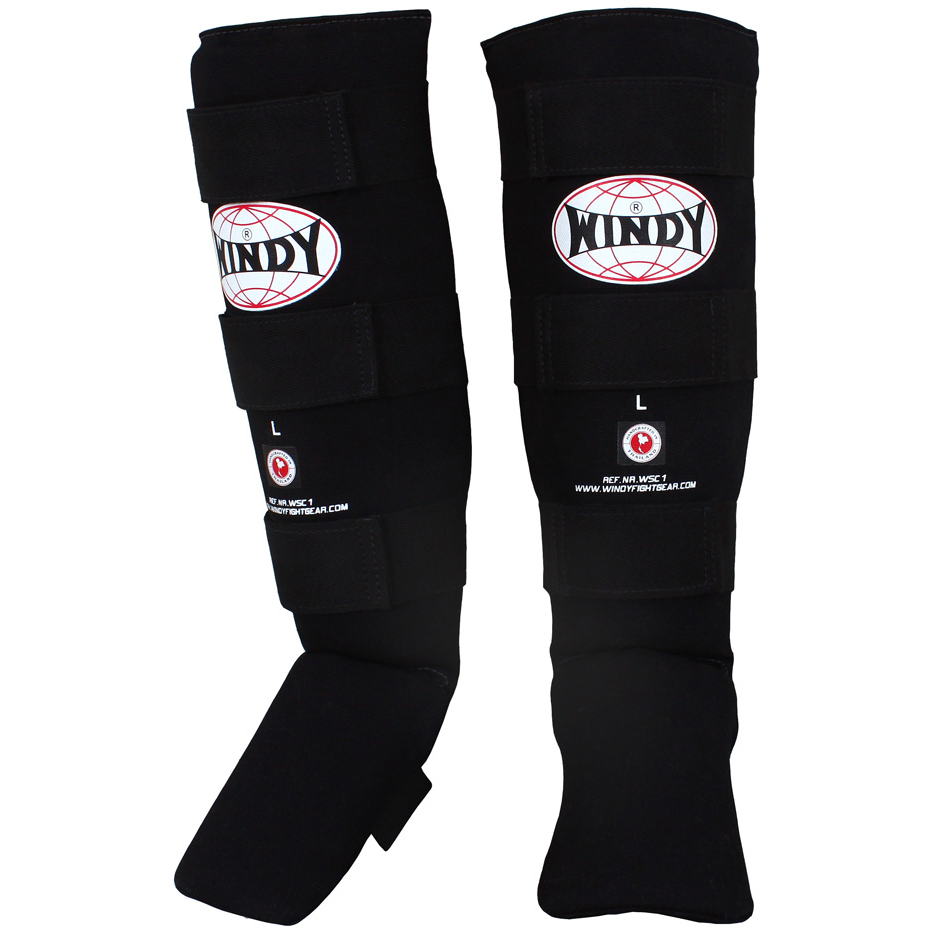 วินดี้สนับแข้งคิกบ็อกซิ่ง — ผ้าฝ้ายเนื้อหนา WSC2-BK สีดำ Kickboxing Shin Guards — Heavy-duty cotton 