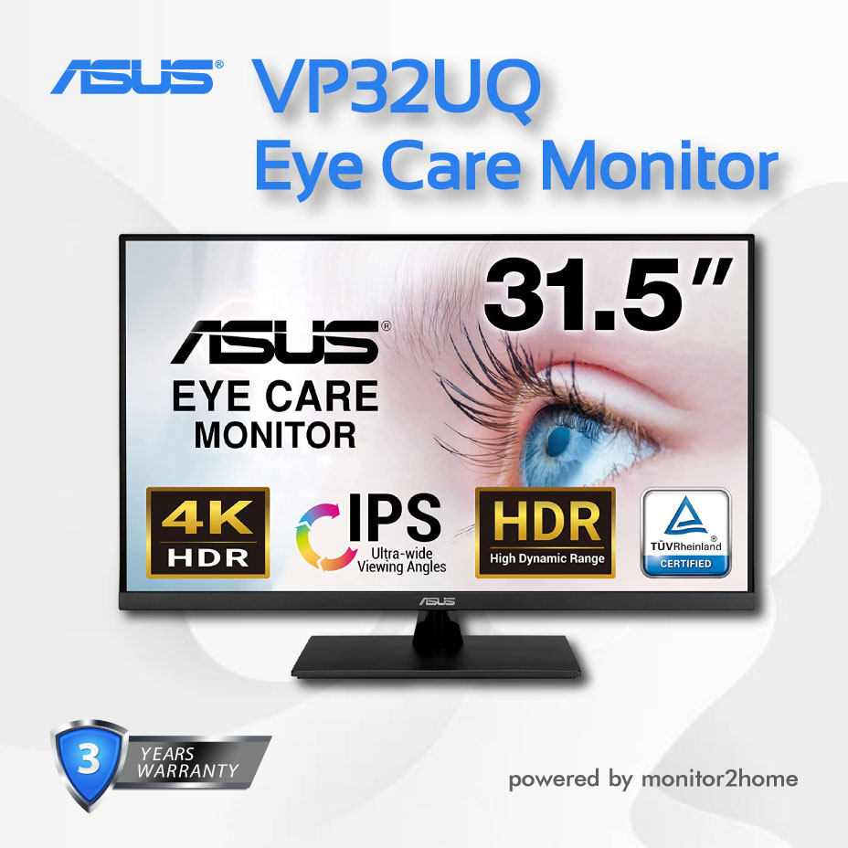 ASUS 31.5” 4K HDR Monitor VP32UQ - UHD (3840 x 2160), IPS, 100% sRGB, HDR10, Speakers, Adaptive-Sync/FreeSync, Low Blue Light, Eye Care, VESA Mountable, Frameless, DisplayPort, HDMI, Tilt
