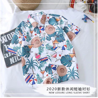 เสื้อฮาวาย แขนสั้น สไตล์เกาหลี ติดกระดุมหน้า เสื้อไปทะเล T-02