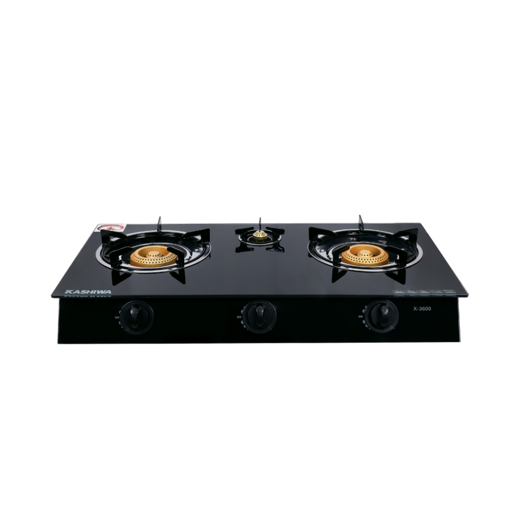 KASHIWA เตาแก๊สหน้ากระจกสามหัวรุ่น X-3600-B เตาแก๊ส