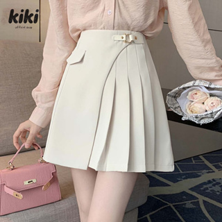 Kiki Skirt  กระโปรงเอวสูง สไตล์เกาหลี  ดีไซน์พลีทข้าง ทรงเอ มีซับใน มี2สี