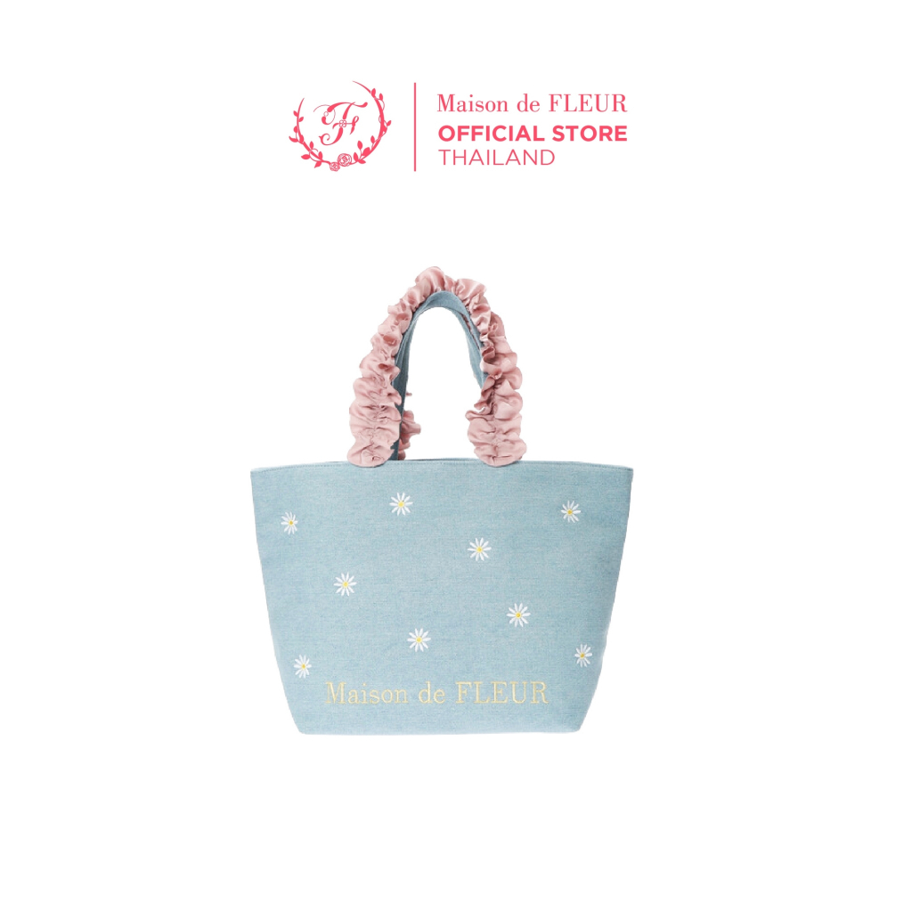 Maison De FLEUR - Daisy denim embroidered frilled handle tote bag