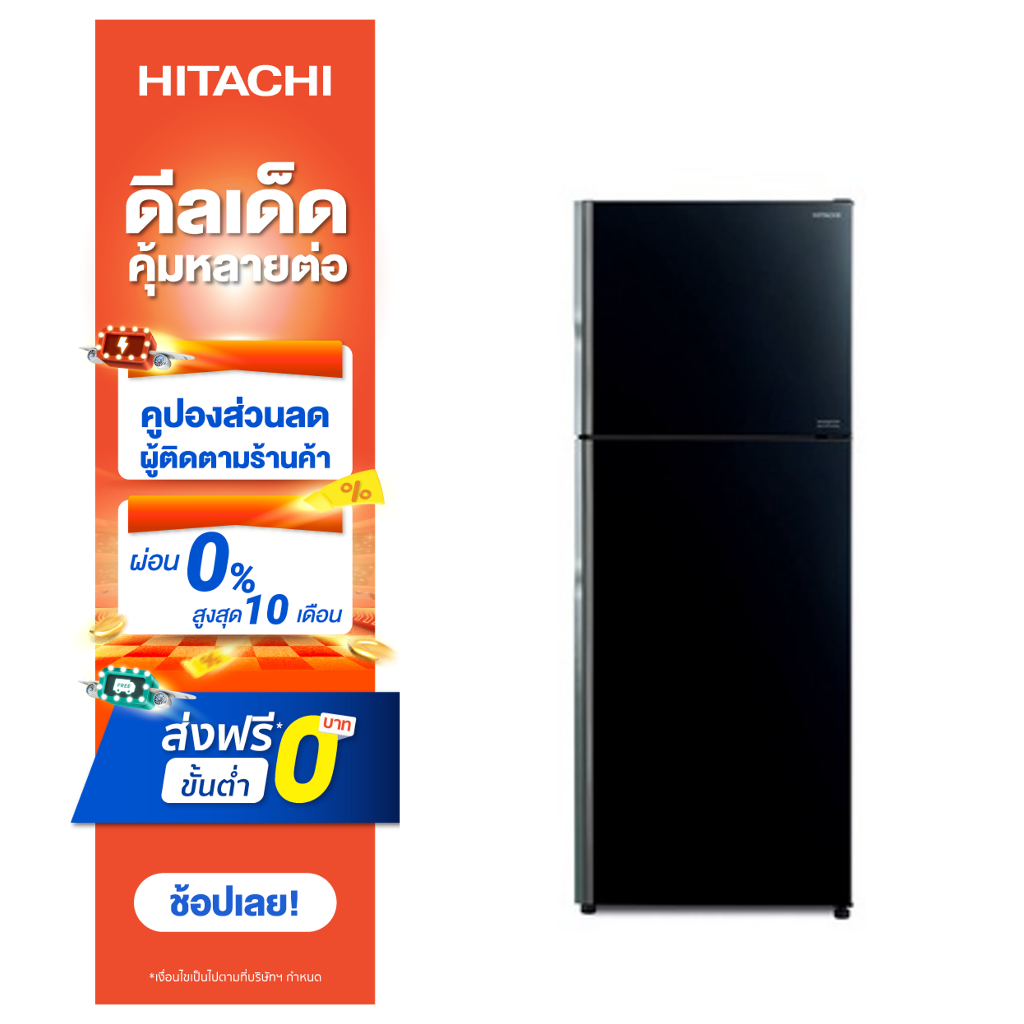 Refrigerators 15990 บาท Hitachi ตู้เย็น 2 ประตู New Stylish Line รุ่น R-VGX400PF 14.4 คิว 407 ลิตร สีกลาสแบล็ก Home Appliances
