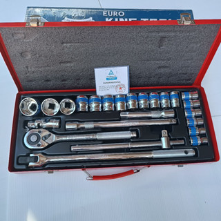 EURO KING TOOLS ชุดบล็อก 24 ชิ้น/ชุด 1/2" (4หุน) ลูกบล็อกสั้น 6 เหลี่ยม ชุบโครเมี่ยม แท้ 100%