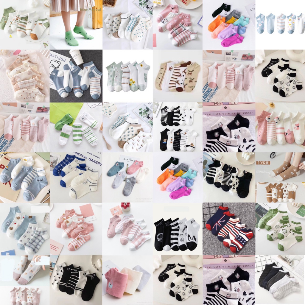 (1 แถม 1 ) ถุงเท้าแฟชั่นผู้หญิง ถุงเท้าคละลาย ราคาถูก หลากหลายโทนสี