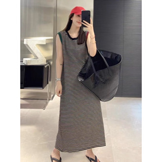 🌈🌿🌸🌺🌼🧡🤎🇰🇷Knit Stripe Sleeveless Rim Color Maxi Dress