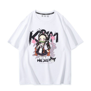 Demon Slayer เสื้อยืด Anime Kulomi Cinnamon Dog Stove Gate Nezuko Graffiti พิมพ์อะนิเมะคู่แขนสั้นผ้าฝ้าย