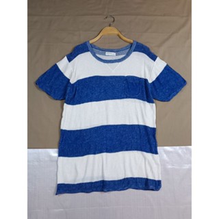 แบรนด์ BACK NUMBER เสื้อไหมพรมแขนสั้นสีกรมลายขาว size lอกหน้าผ้า 42-44 ความยาว 30 นิ้ว