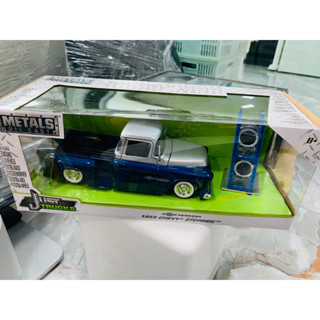 JADA JUST TRUCKS 1955 CHEVY STEPSIDE PICKUP TRUCK BLUE/SILVER PAINT 1/24 SCALE