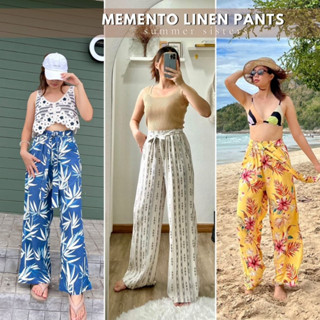 Memento linen pants - กางเกงขายาวผ้าลินินเกาหลีเกรดพรีเมี่ยม แต่งโบว์ผูกเอว มีกระเป๋า2ข้าง เป้ายาวสะใจดึงเอวขึ้นได้สูงๆ