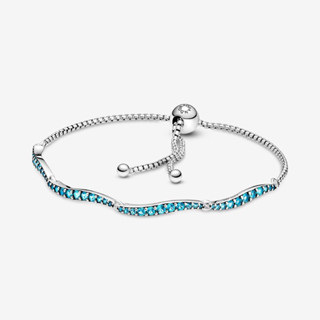 ⭐️(พร้อมส่ง)สร้อยข้อมือหยักสีฟ้า Pandora​ Blue Wavy Slider Bracelet ของเเท้100%