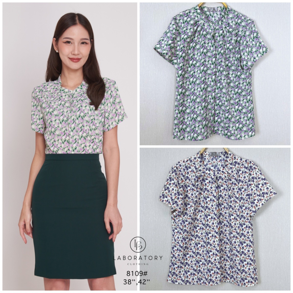 [Easy E-Receipt] *Laboratory* เสื้อพิมพ์ลาย 8109# กระดุมหน้าแขนสั้น