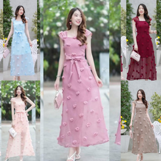 hbstation.shop เสื้อผ้าแฟชั่น Maxi Dress สีชมพู ครีม ฟ้า แดง น้ำตาล พร้อมส่ง