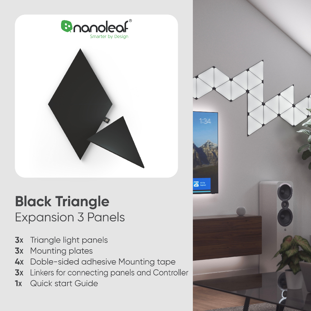 Nanoleaf (ชุดต่อขยาย) Ultra Black Triangle (Expansion 3 Panels) |NL47-0101TW-3PK