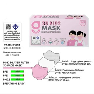 3D G-Lucky Mask Kids หน้ากากอนามัยเด็ก 3 มิติ  สีชมพู แบรนด์ KSG. สินค้าผลิตภายในประเทศไทย ของแท้ 100%