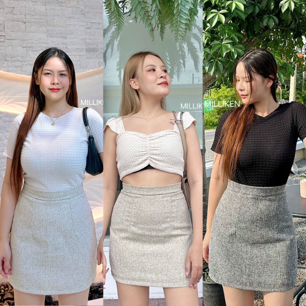 กระโปรงทรงเอ ผ้าชาแนล ทวีต กระโปรงทรงคุณหนู