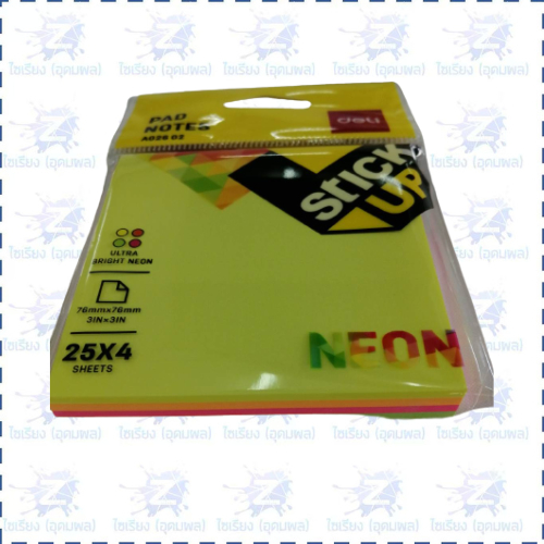 กระดาษแปะโน๊ต สีนีออน แพ็ค4สี Deli Pad notes A02602 (1แพ็ค=100แผ่น)