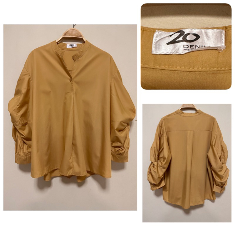 ส่งต่อ เสื้อดีเทลแขนไขว้ 20denim สีเหลือง (shop 550฿) อก 44“