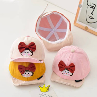 [พร้อมส่ง] หมวกเด็ก 3เดือน - 2ปี รอบหัว:46-48 cm. หมวกแก๊ป (Cap) แต่งลายเด็กผู้หญิงผูกโบว์ 🎀