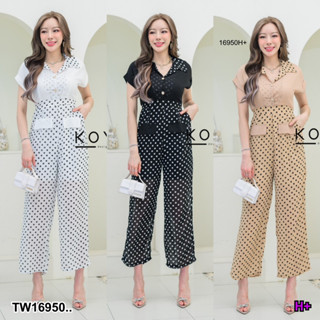 16950 จั๊มสูทขายาว ผ้าชีฟอง แขนสั้น อกหน้ากระดุม Long jumpsuit, chiffon fabric, short sleeves, button front