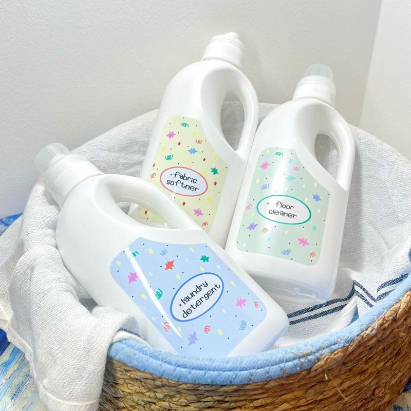 พร้อมส่ง❗️ขวดรีฟิล 1000ML ขวดใส่น้ำยาปรับผ้านุ่ม น้ำยาซักผ้าฝาตวง แกลอนน้ำยาปรับผ้านุ่ม ลายน่ารัก : 