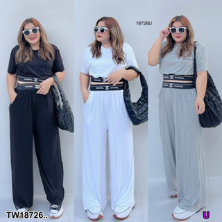 J18726 Set #Bigsize 2ชิ้น เสื้อแต่งขอบยาง + กางเกงขายาวแต่งขอบ Set #Bigsize 2 pieces shirt with rubber edging + trousers