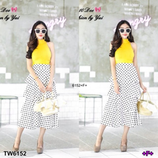 CS6152 Set 2 ชิ้น เสื้อแขนกุด+กระโปรงลายจุดเล็ก Set 2 pieces. Sleeveless shirt + small polka dot skirt.