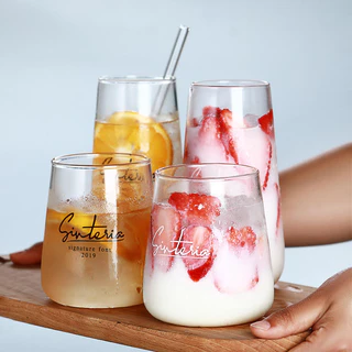 แก้วน้ำ ทรงก้นโอ่ง แก้วมัค สำหรับใส่เครื่องดื่ม ชา นม กาแฟ ขนาด 500ml สไตล์นอร์ดิก แบบใส สกีนลาย ทนความร้อน แก้วคาเฟ่