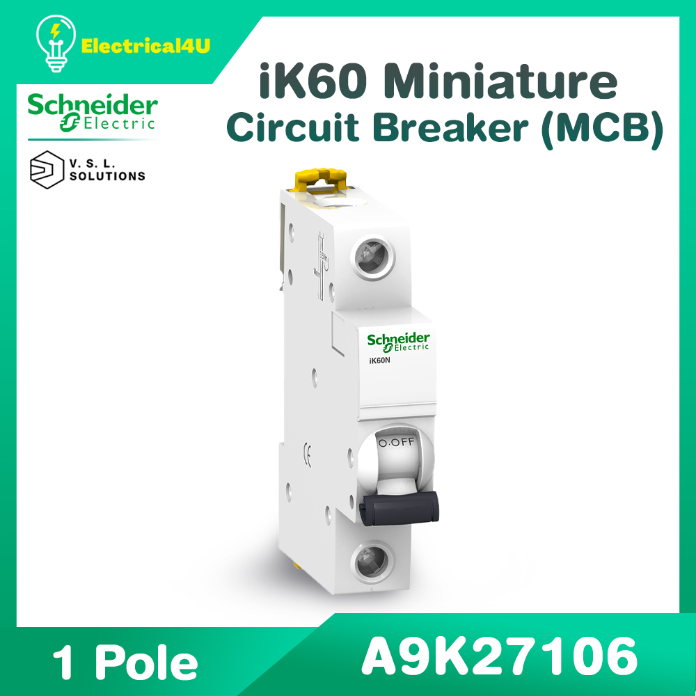 Schneider Electric A9K27106 Miniature circuit breaker, Acti9 iK60N, 1P, 6 A, C curve, 6000 A, 6kA